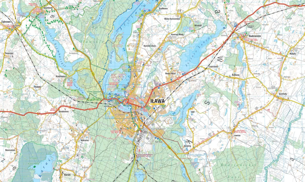 Mapa turystyczna Pojezierze Iławskie atrakcje