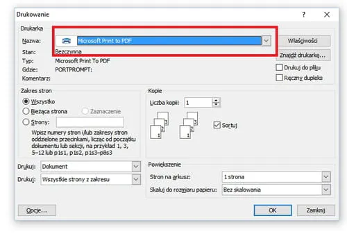 Drukuj do PDF Windows 10