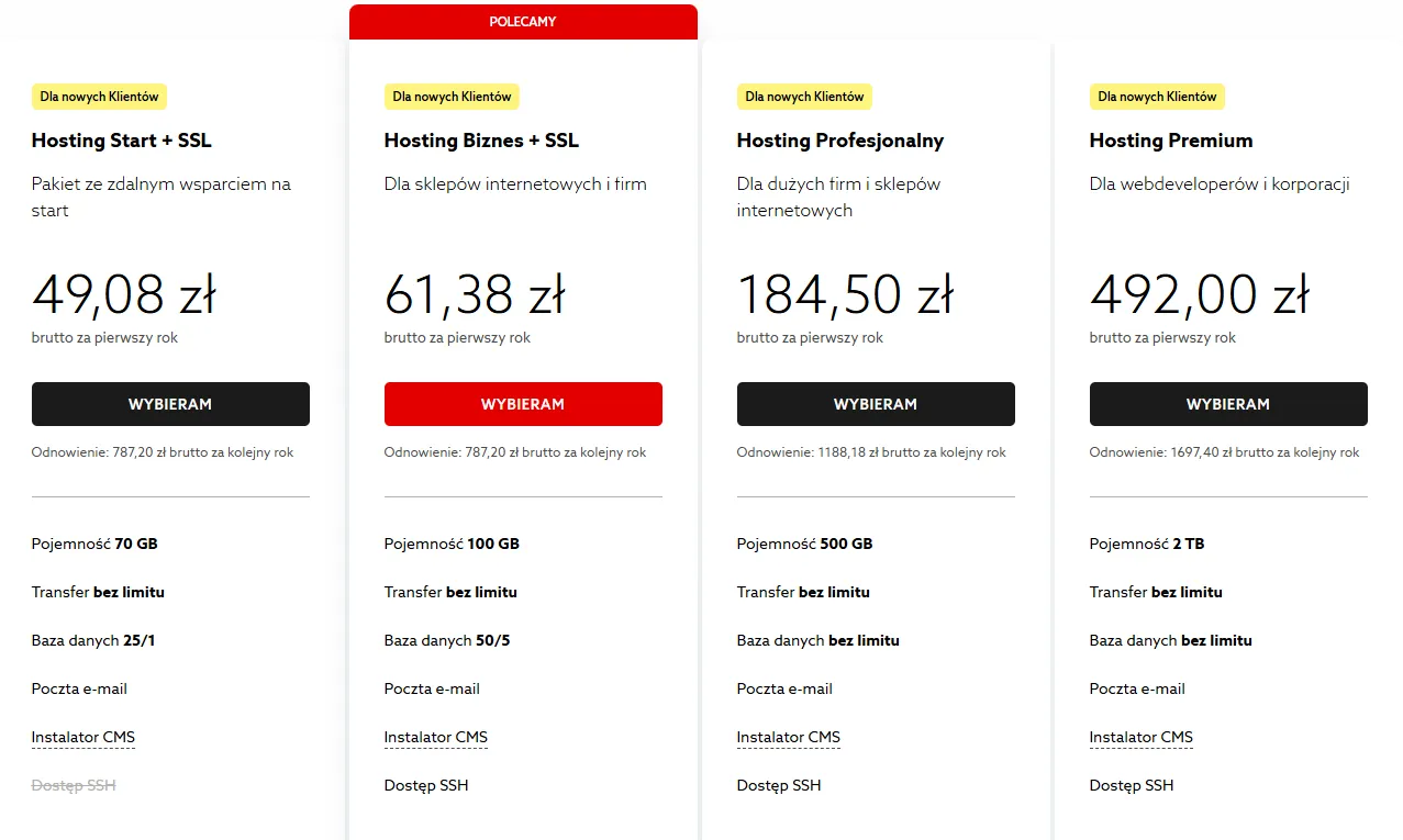 por&oacute;wnanie dostawc&oacute;w domen i hostingu w polsce