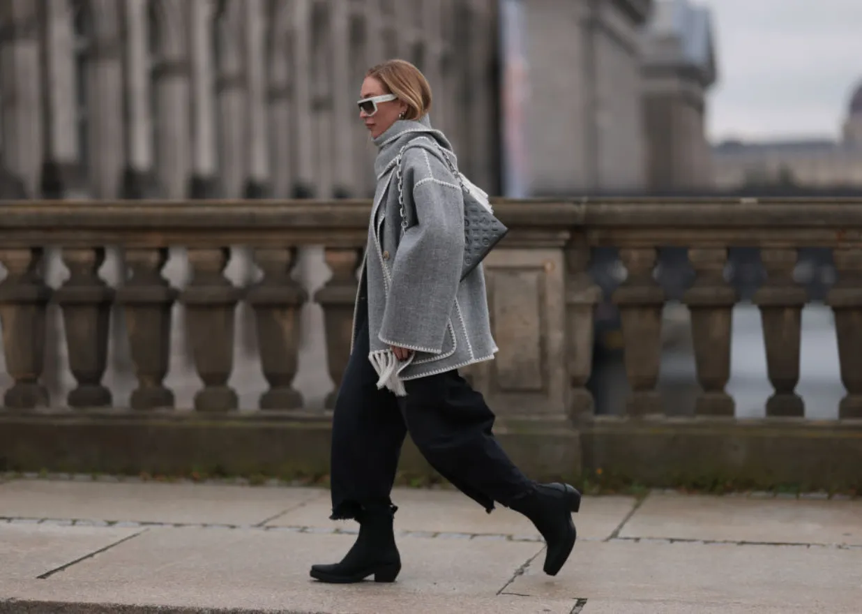 elegancki kombinezon zimowy stylizacje z botkami na obcasie