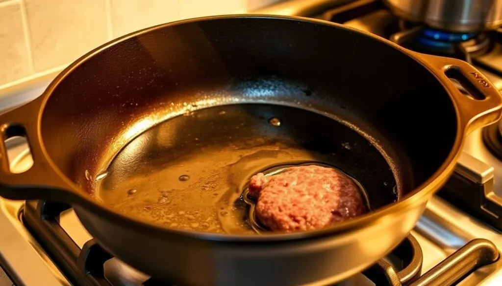 patelnia żeliwna burger smażenie