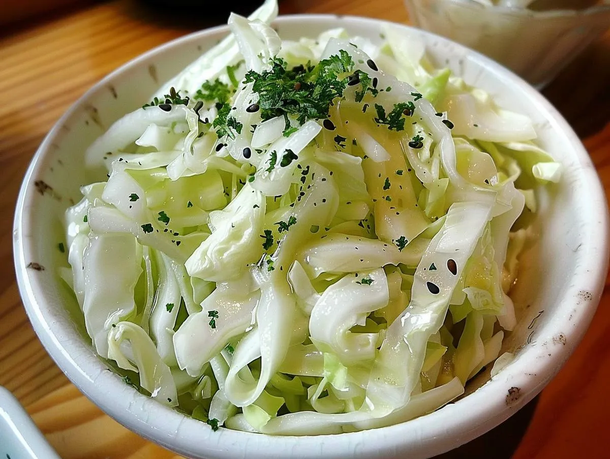 Chinakohl Salat mit cremigem Joghurt-Dressing in einer Schüssel