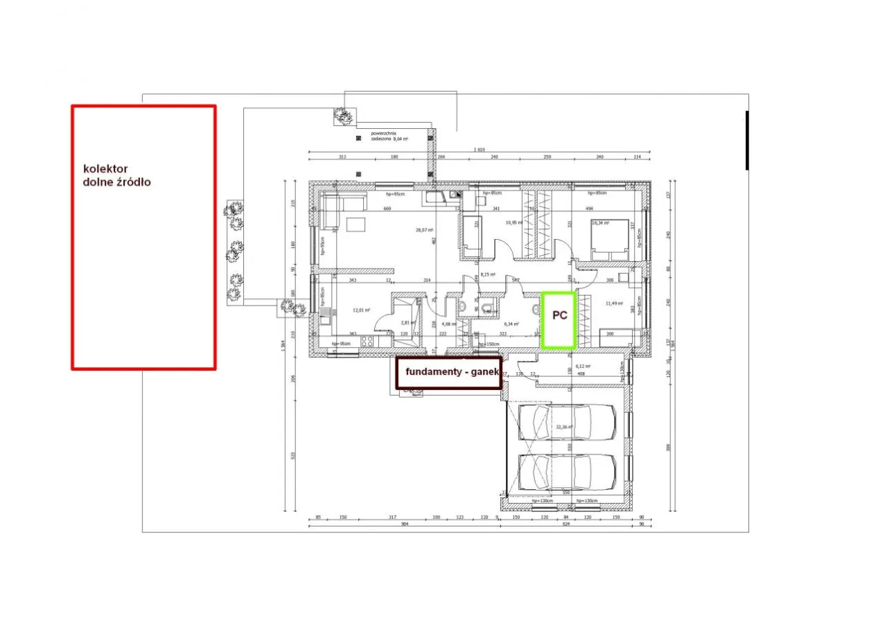 plan fundamentu pod pompę ciepła schemat