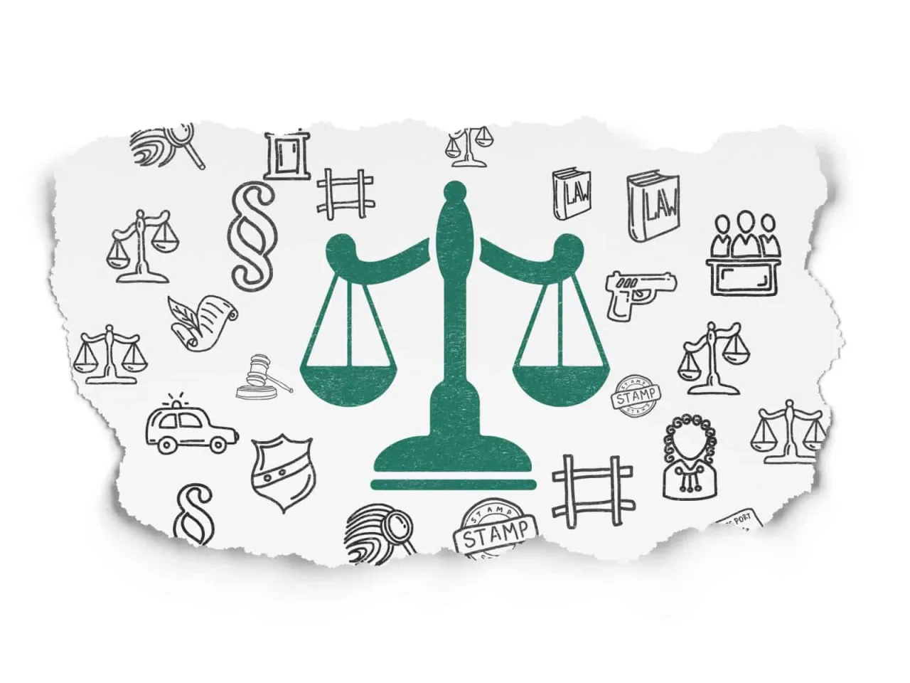 Symbole pieniędzy i znak ostrzegawczy lub waga sprawiedliwości