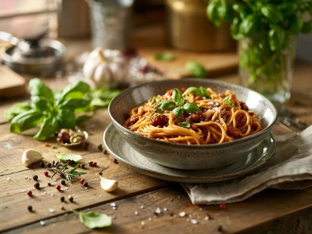 świeże zioła do spaghetti i czosnek