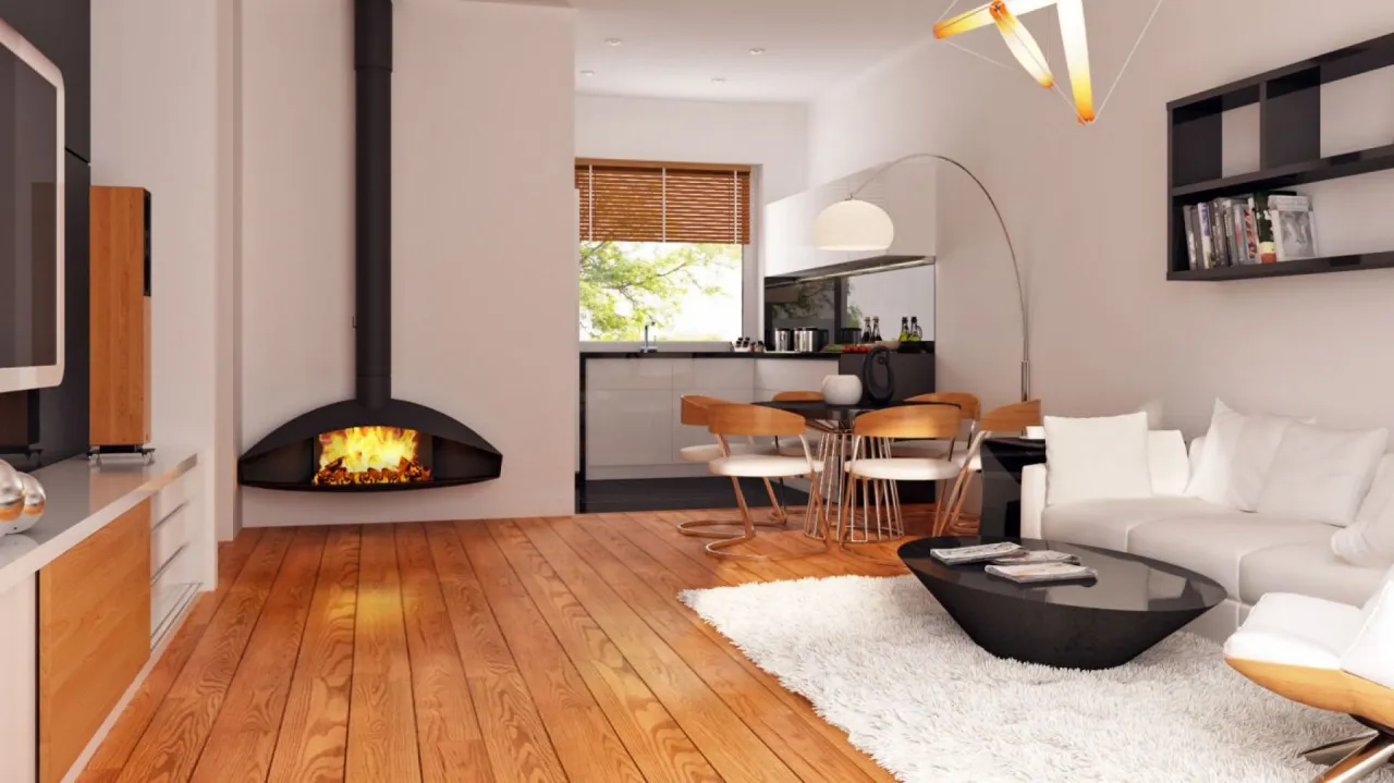 Nowoczesne aranżacje komink&oacute;w w salonie