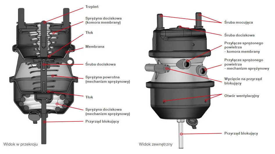 Siłownik hamulcowy naczepy budowa