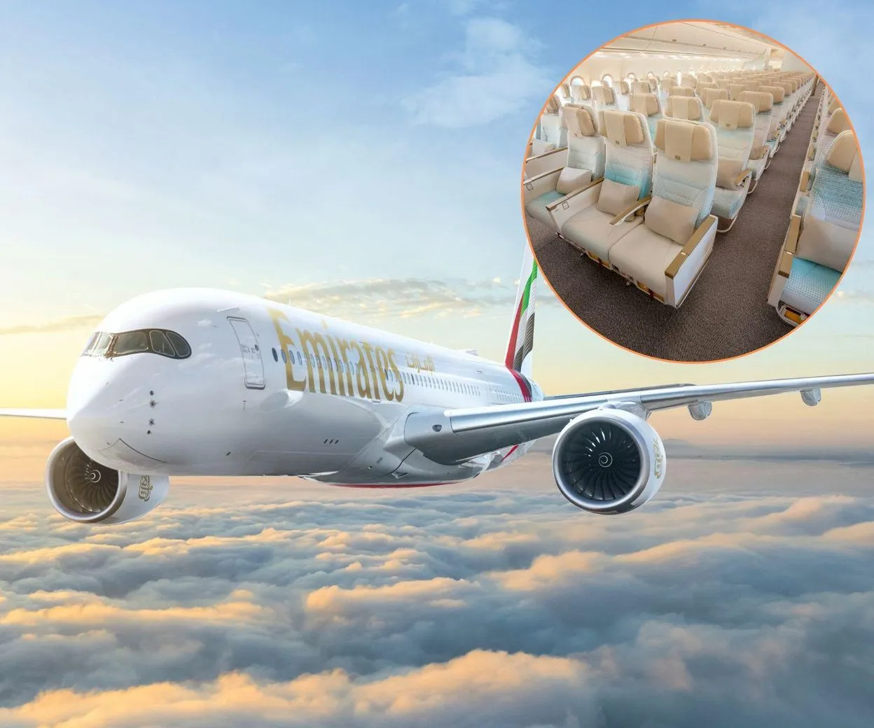 Samolot Emirates na tle Dubaju