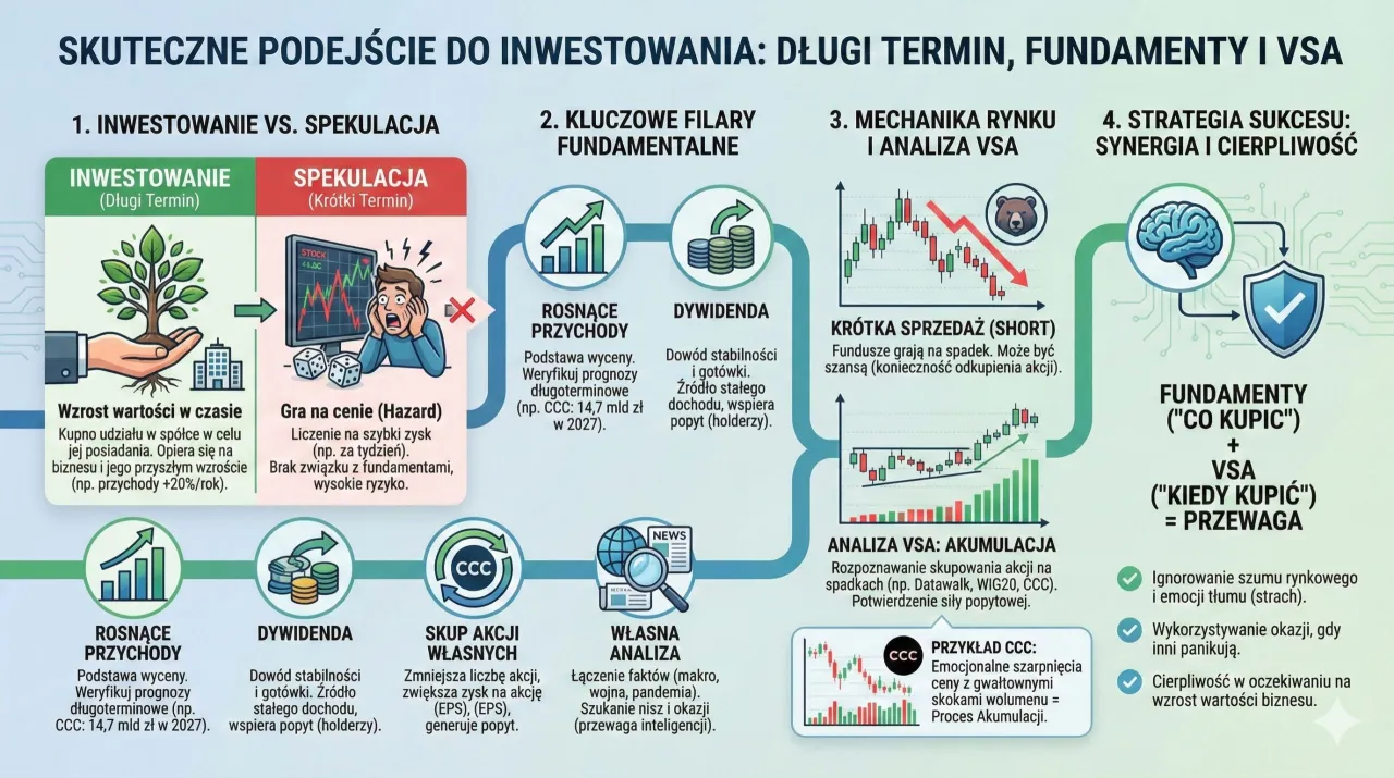 Schemat skutecznego podejścia do inwestowania: długi termin, analizy fundamentalne i VSA. Jak inwestować mądrze, by osiągnąć sukces.