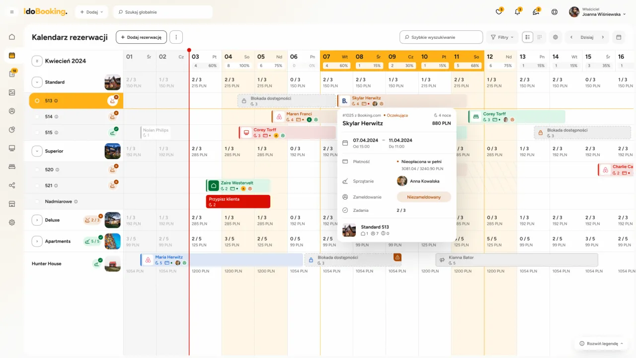 kalendarz rezerwacji noclegów w Polsce