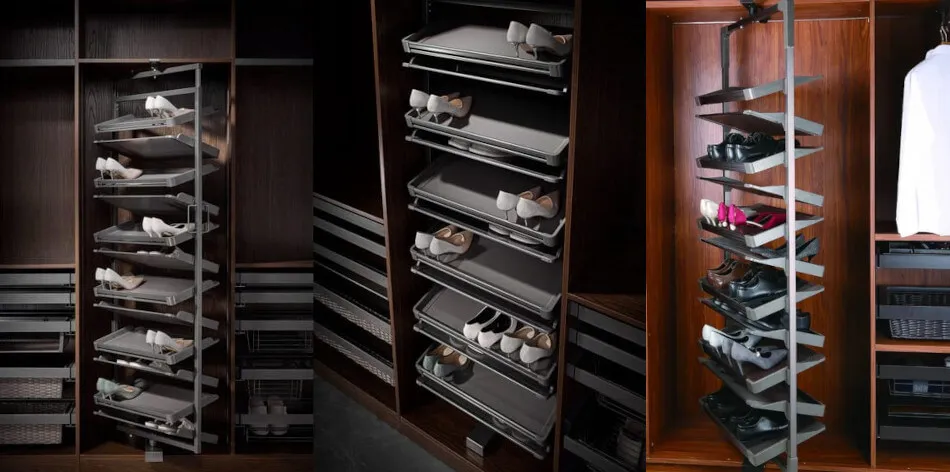 R&oacute;żne typy mechanizm&oacute;w na buty w szafie
