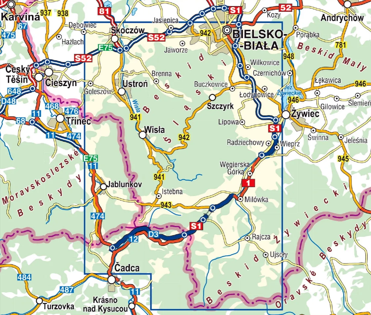 Mapa szlaków Beskid Śląski Szczyrk