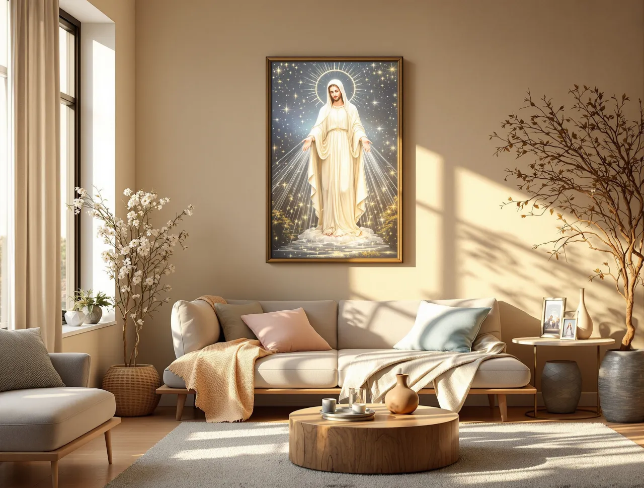 Aranżacje świętych obraz&oacute;w w nowoczesnym salonie