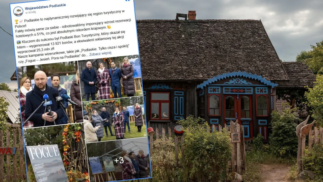 Podlaskie promuje bon turystyczny. Zdjęcia pokazują wydarzenia związane z kampanią i tradycyjną architekturę regionu.