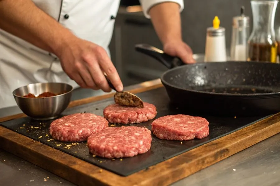 formowanie kotleta wołowego do burgera