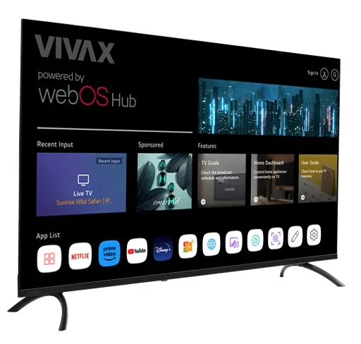 Telewizor Smart TV z ikonami Wi-Fi i portu LAN