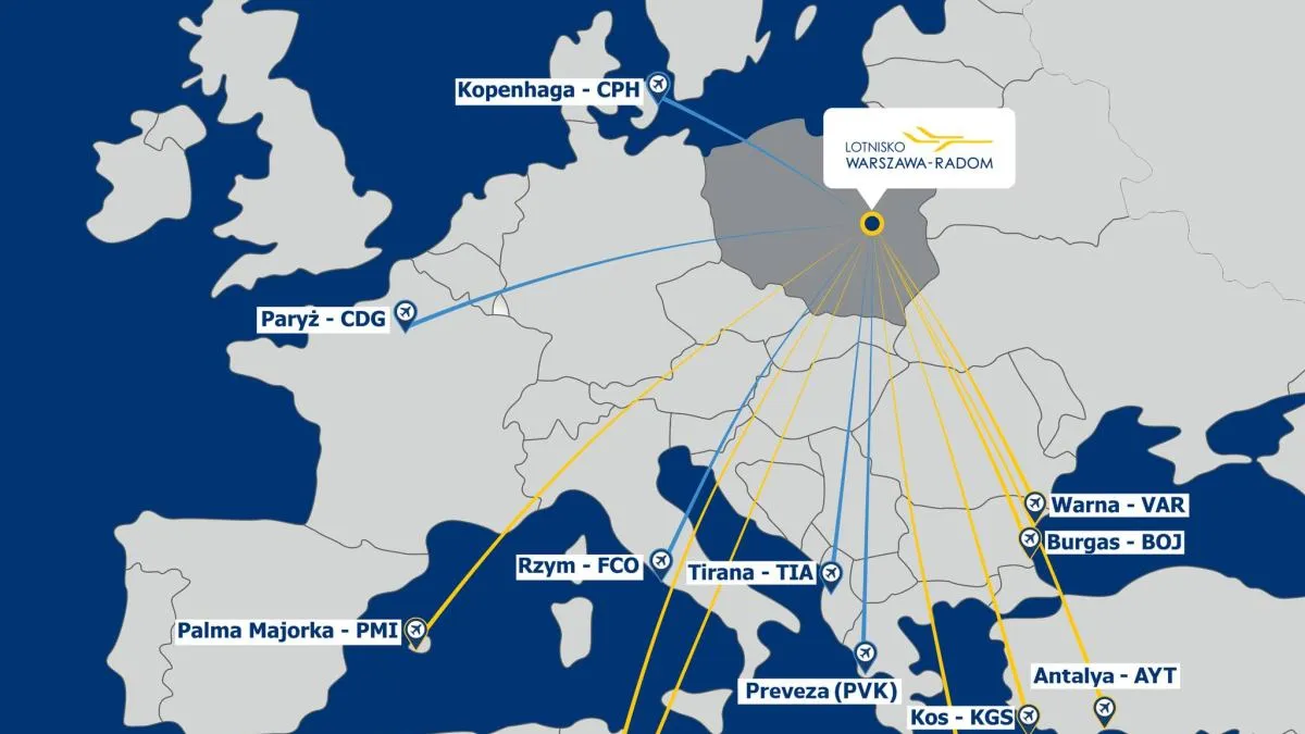 Mapa połączeń lotniska Radom