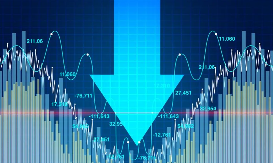 Inwestor popełniający błąd na giełdzie, wykresy spadają, zmartwiona osoba