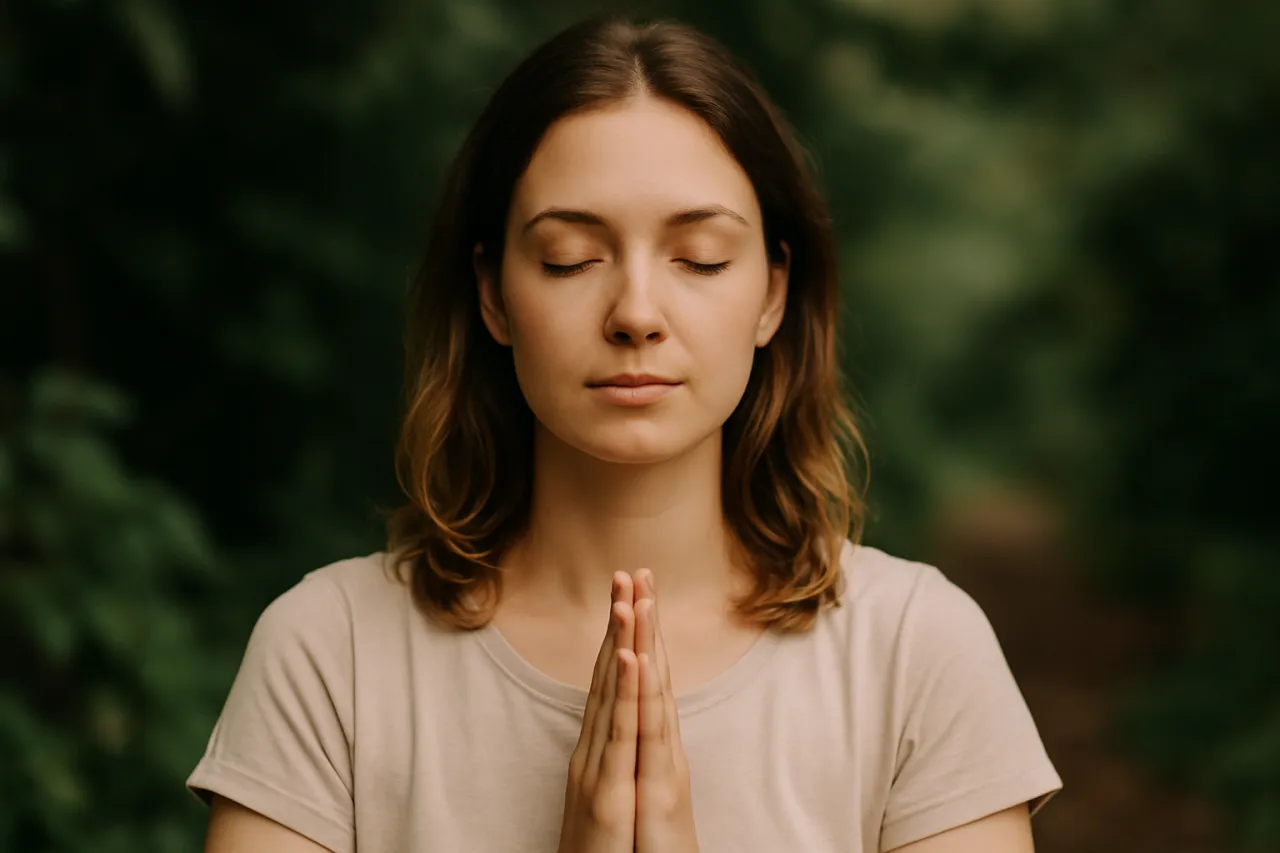 Osoba medytująca w naturze lub ciesząca się prostymi przyjemnościami