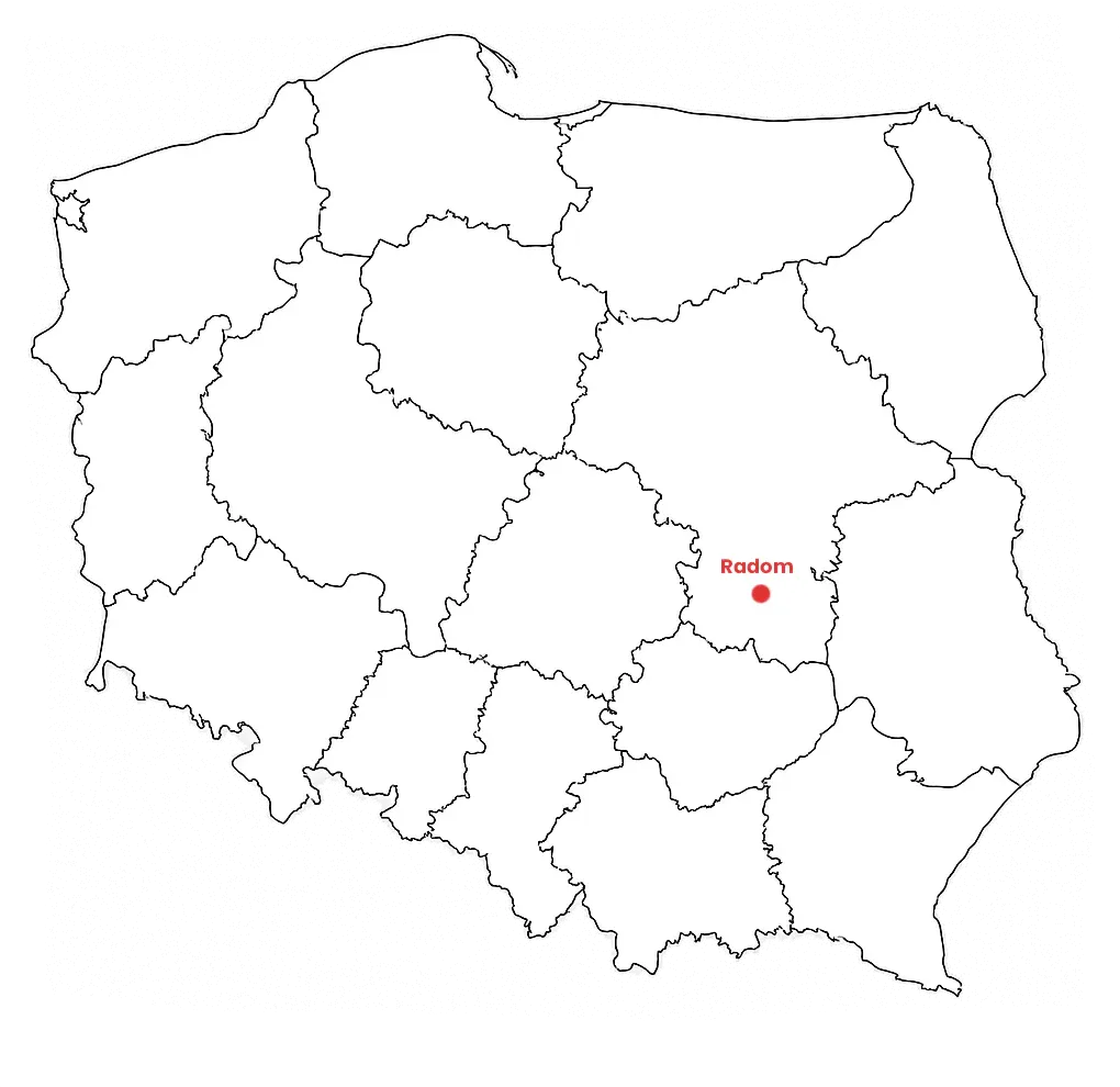 Mapa Polski z zaznaczonym Radomiem