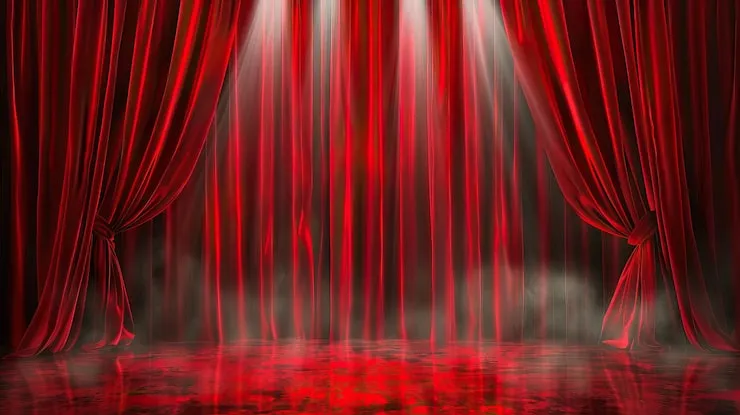 pusta scena teatralna z kurtyną i oświetleniem