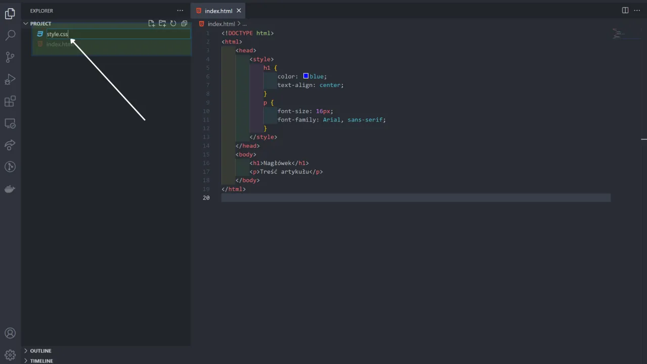 Przykład kodu HTML z wewnętrznym arkuszem styl&oacute;w