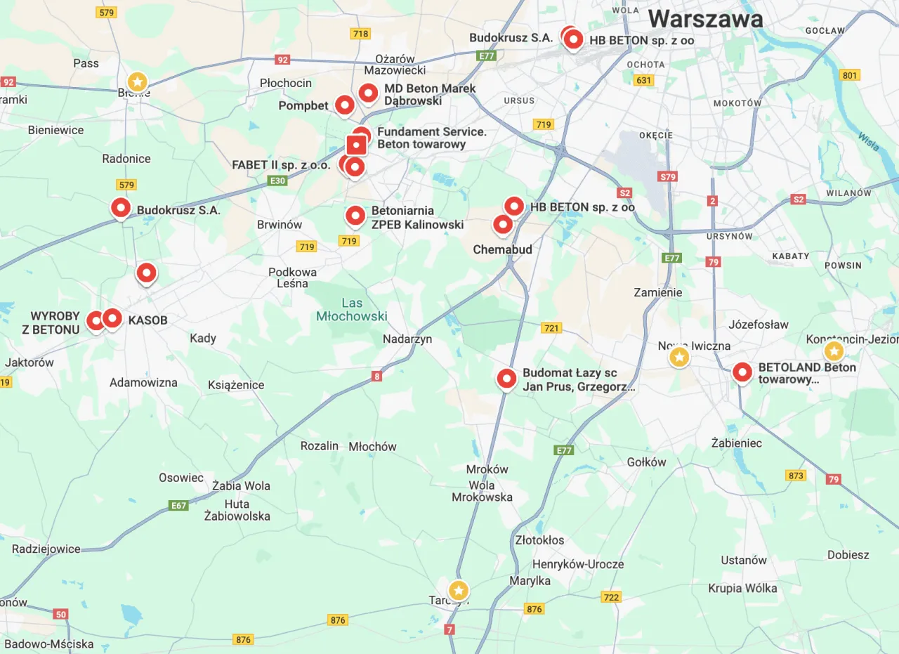 mapa cen betonu Polska