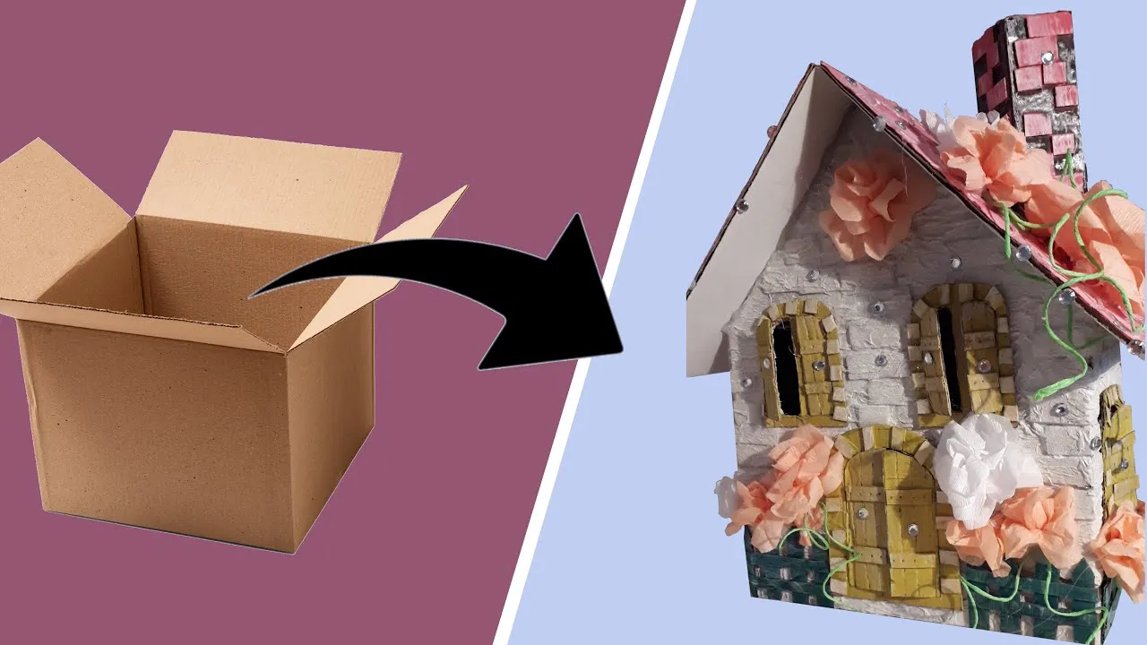 dekoracje domku z kartonu, pomysły na wykończenie domku z kartonu