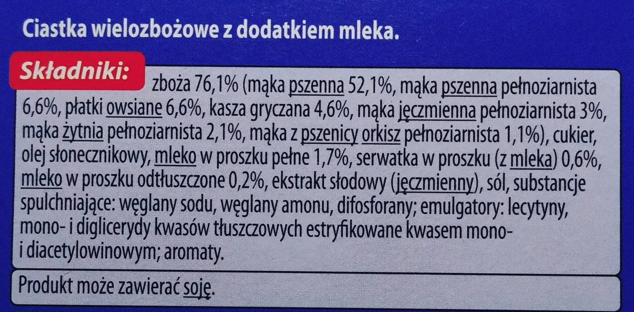Składniki ciastek Vitanella: mąka pszenna, płatki owsiane, kasza gryczana, cukier, olej słonecznikowy, mleko. Czy ciastka Vitanella są zdrowe? Zależy od Twojej diety.