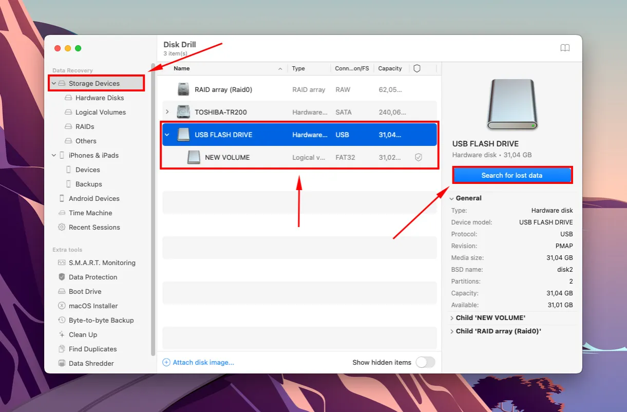 Finder macOS widok pendrive