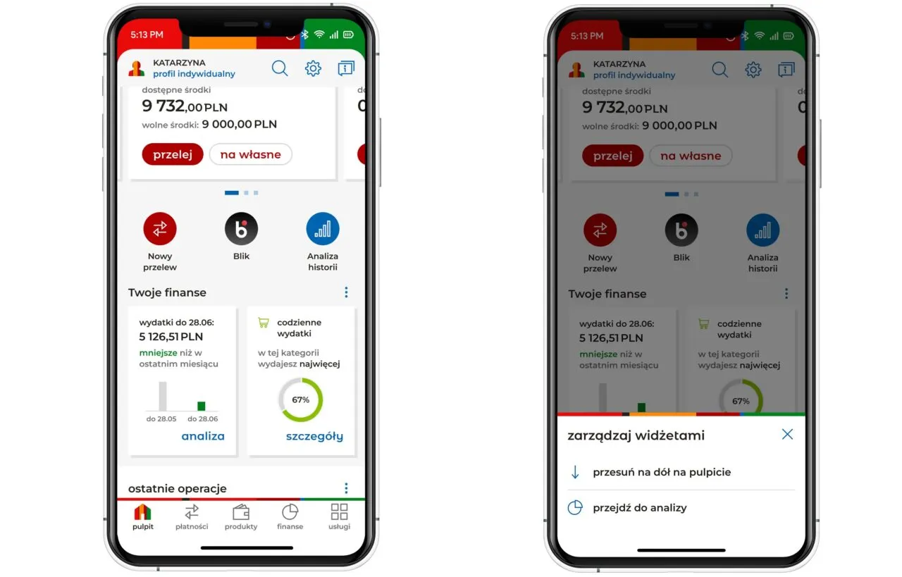 mBank aplikacja mobilna ekran główny