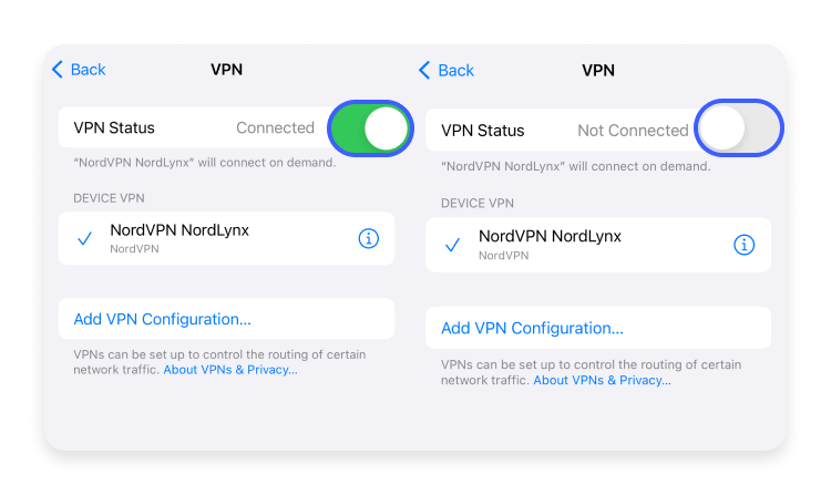 NordVPN disconnect button iPhone