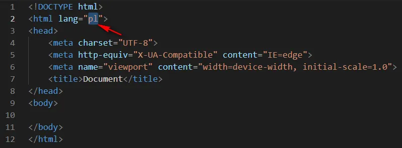 Visual Studio Code edytor kodu, podstawowa struktura HTML