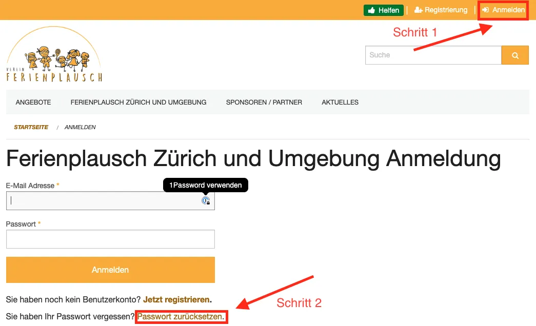 Feriennet Eltern Login Formular
