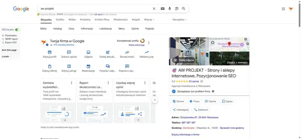 wizyt&oacute;wka Google Moja Firma przykład