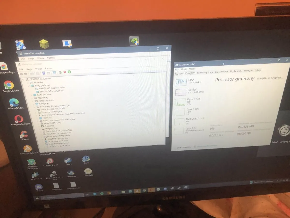 Menedżer urządzeń Windows karta graficzna, GPU-Z screen