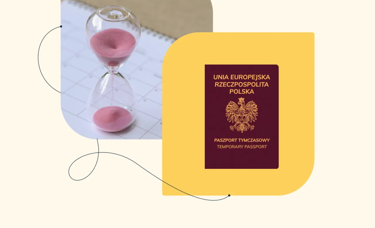 Koniec piasku w klepsydrze symbolizuje czas, kt&oacute;ry upływa, gdy czekasz na wyrobienie paszportu.