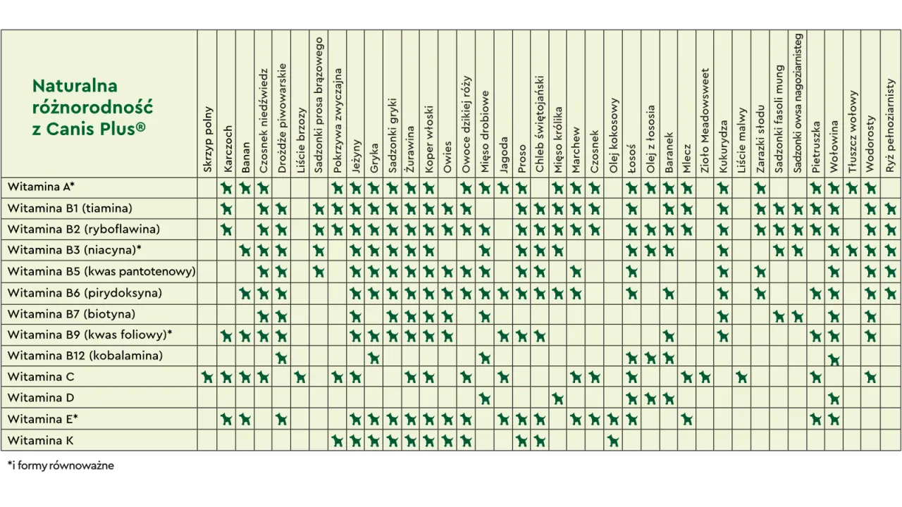 Tabela witamin dla psa, witaminy rozpuszczalne w tłuszczach i wodzie dla ps&oacute;w