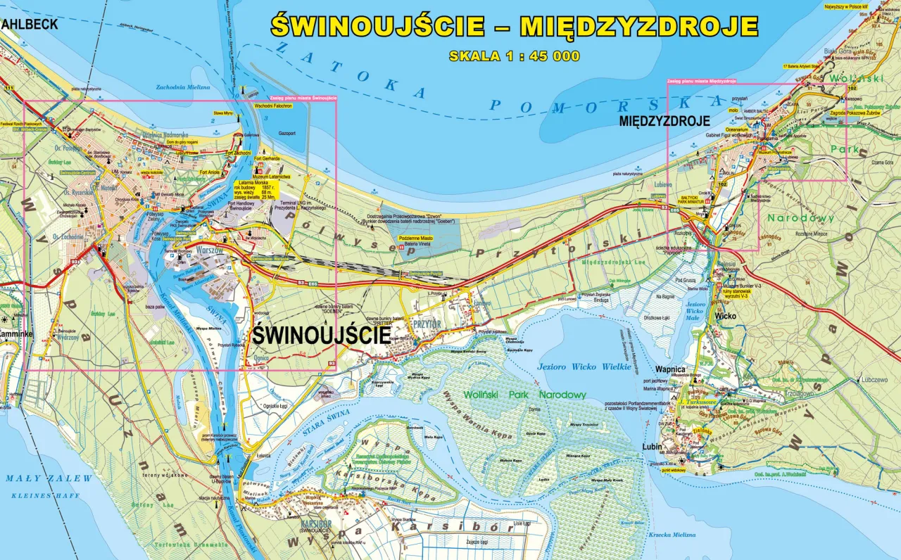 Mapa trasy Szczecin Międzyzdroje Świnoujście Rewal