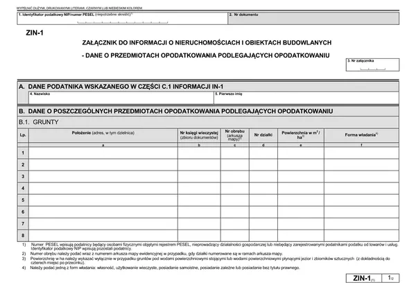 wzory załącznik&oacute;w ZIN-1 ZIN-2 ZIN-3