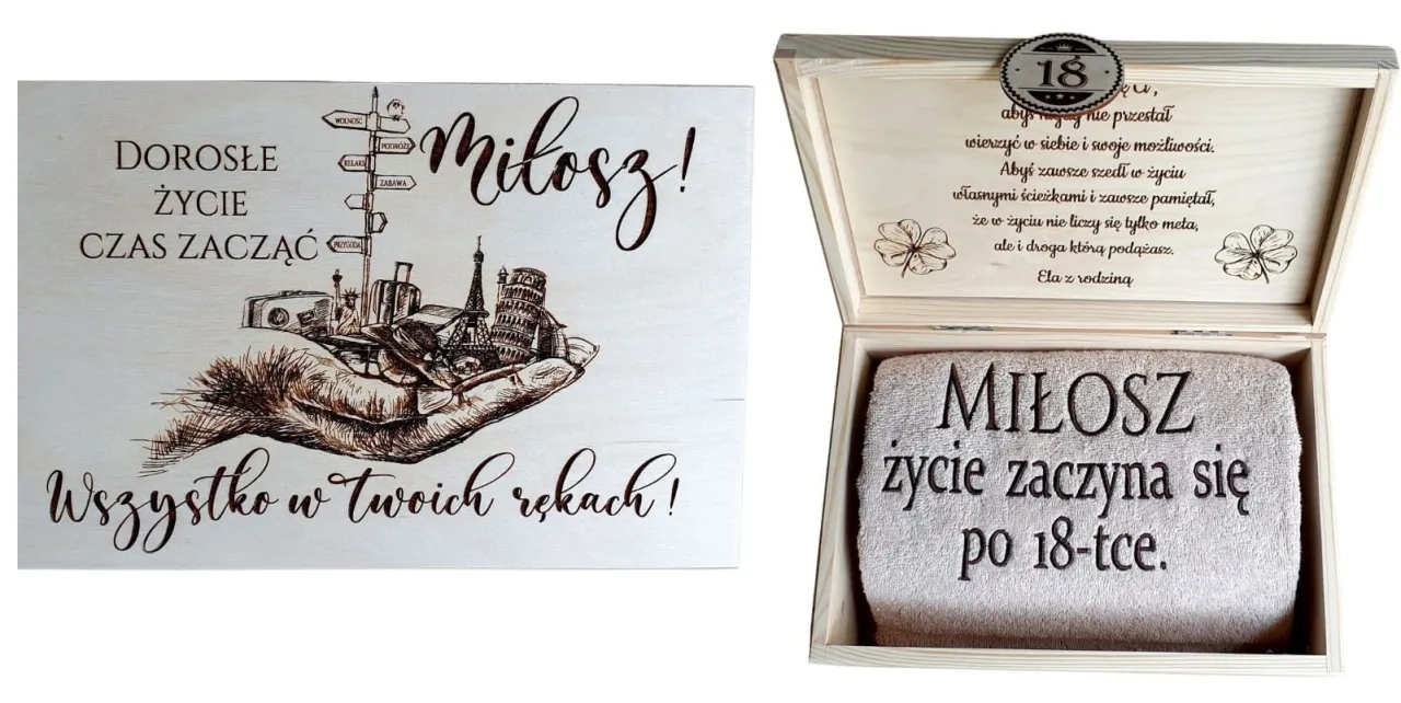 Drewniana skrzynka z dedykacją 