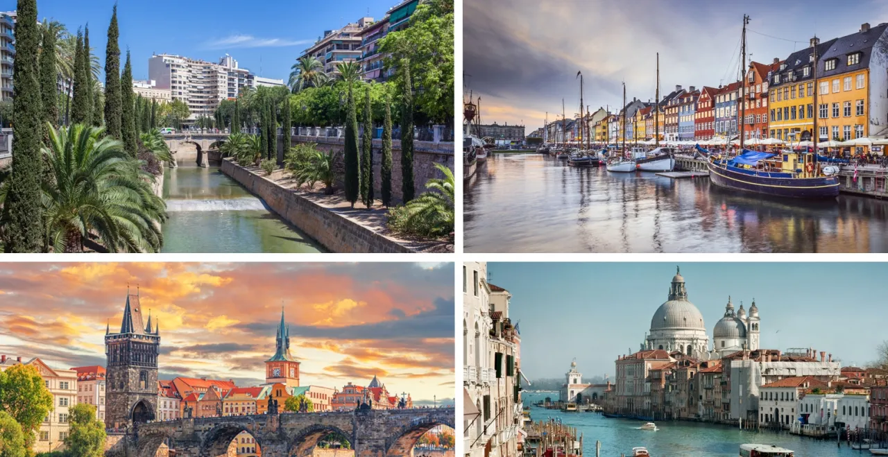 Mapa Europy z zaznaczonymi popularnymi miastami na city break