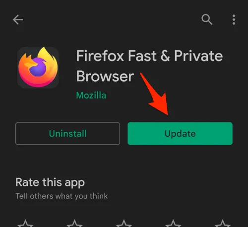 Google Play Store aktualizacja aplikacji Firefox