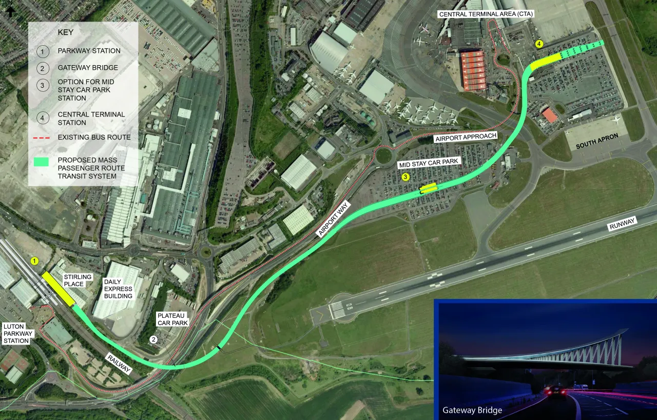 Mapa połączeń DART Luton Airport Parkway