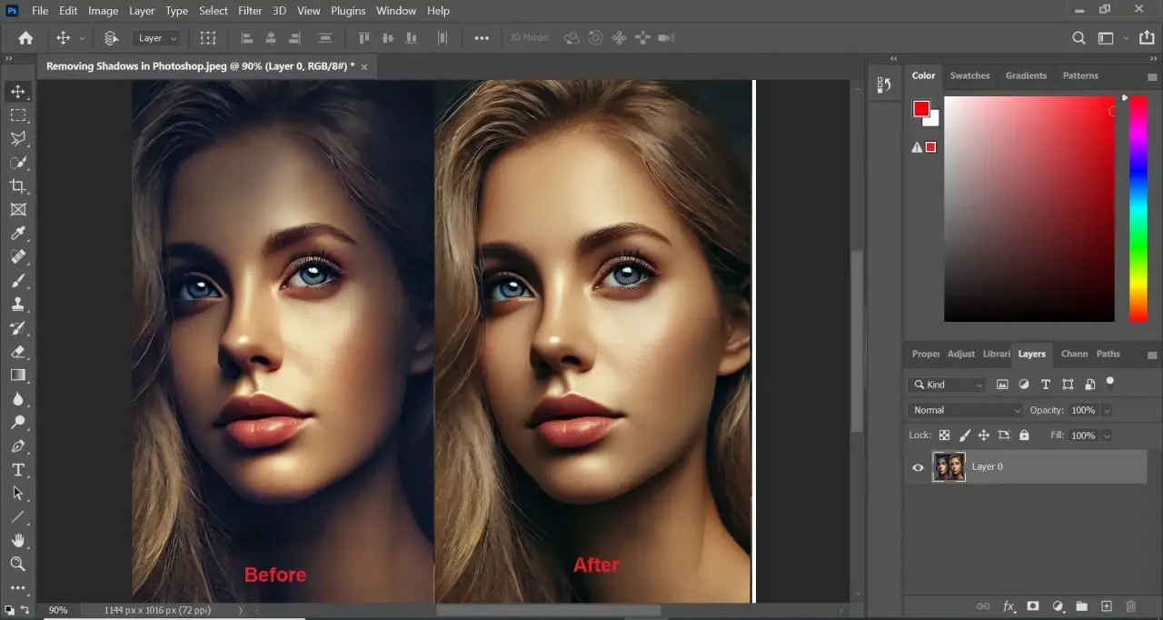 photoshop content aware fill before after shadow removal
