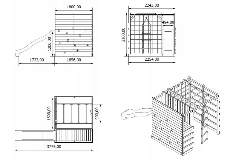 projekt drewnianego placu zabaw dla dzieci z wymiarami