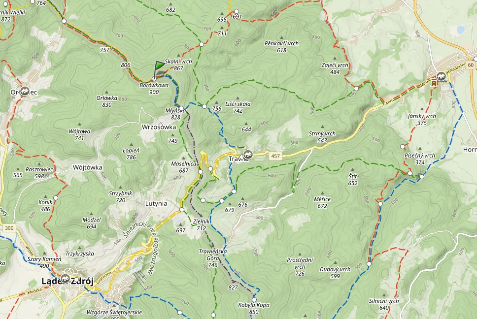 Mapa szlaków Borówkowa Góra Lądek Zdrój Złoty Stok