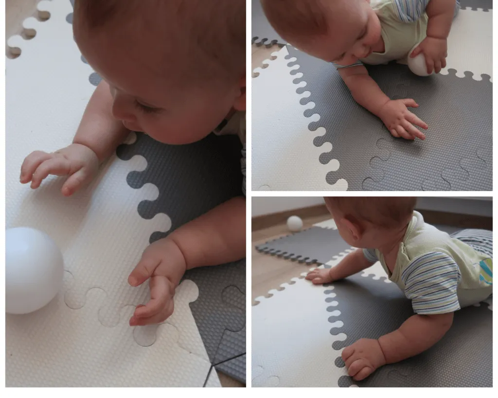 4-miesięczne dziecko bawi się zabawkami sensorycznymi