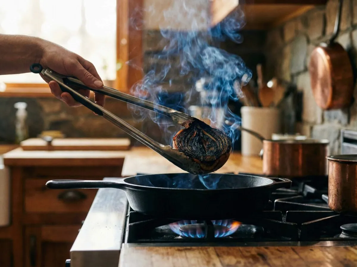 opalanie cebuli nad palnikiem gazowym