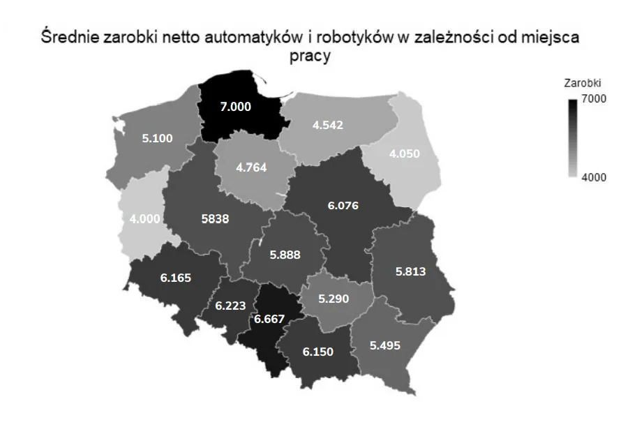 mapa zarobków automatyk Polska